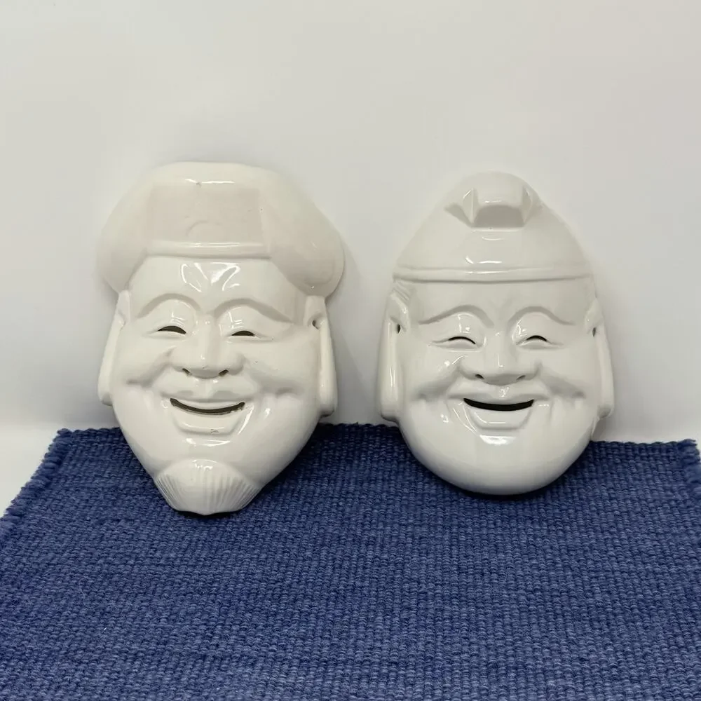 2 Vintage Pier One Daikoku God of Wealth Art Mask Wall Handling Art Décor Mask